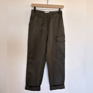 REISS military semi crop shine green cuffed cargo pants
